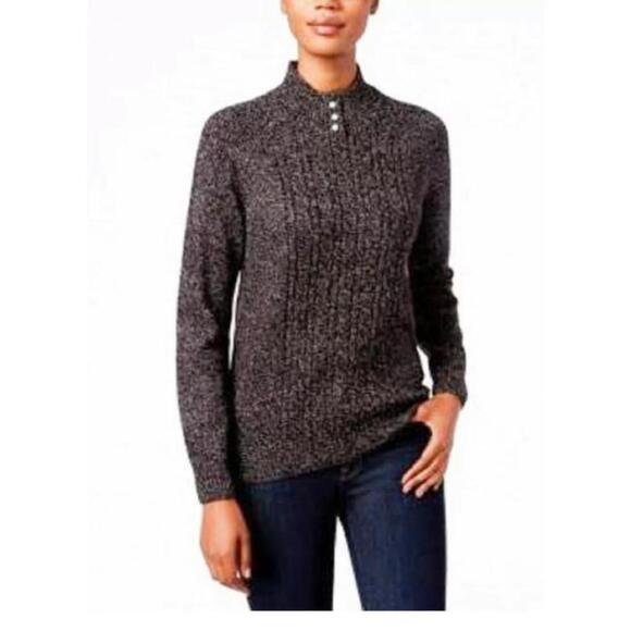 Karen Scott Imitation-Pearl Button Sweater Black White Marl PS - Picture 1 of 3
